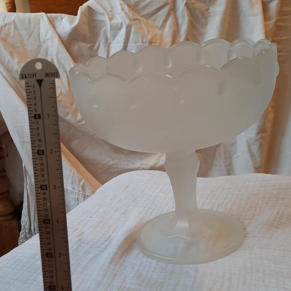 Large clear Frosted Vintage Indian glass open candy bowl on pedestal no chips